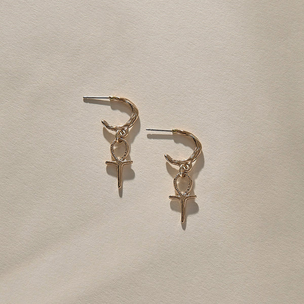 Mini Ankh Charm Hoops