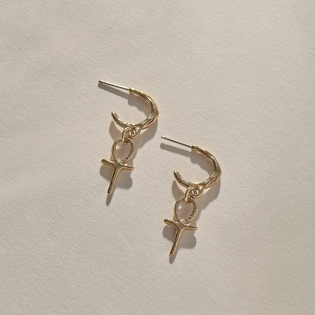 Ankh Charm Hoops | Gold