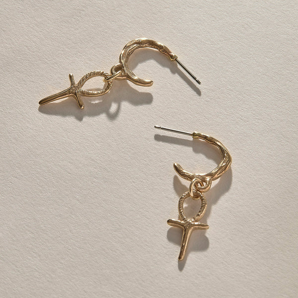 Mini Ankh Charm Hoops