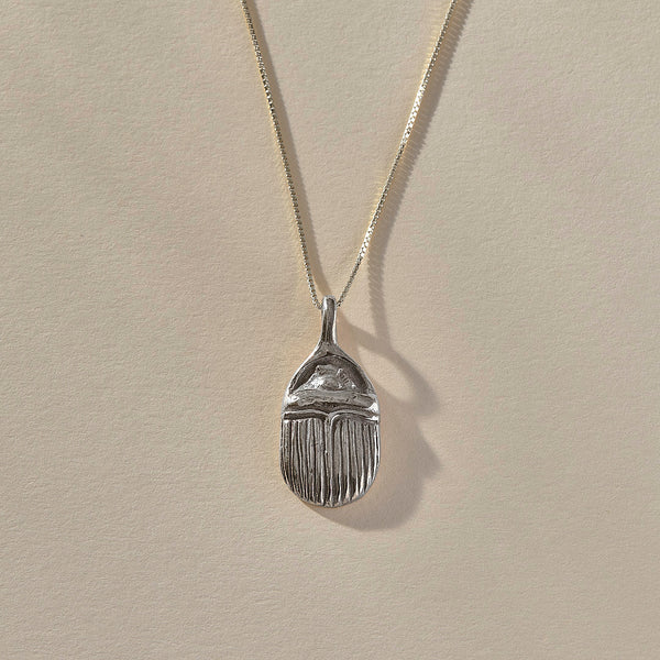 The Silver Scarab Amulet Necklace