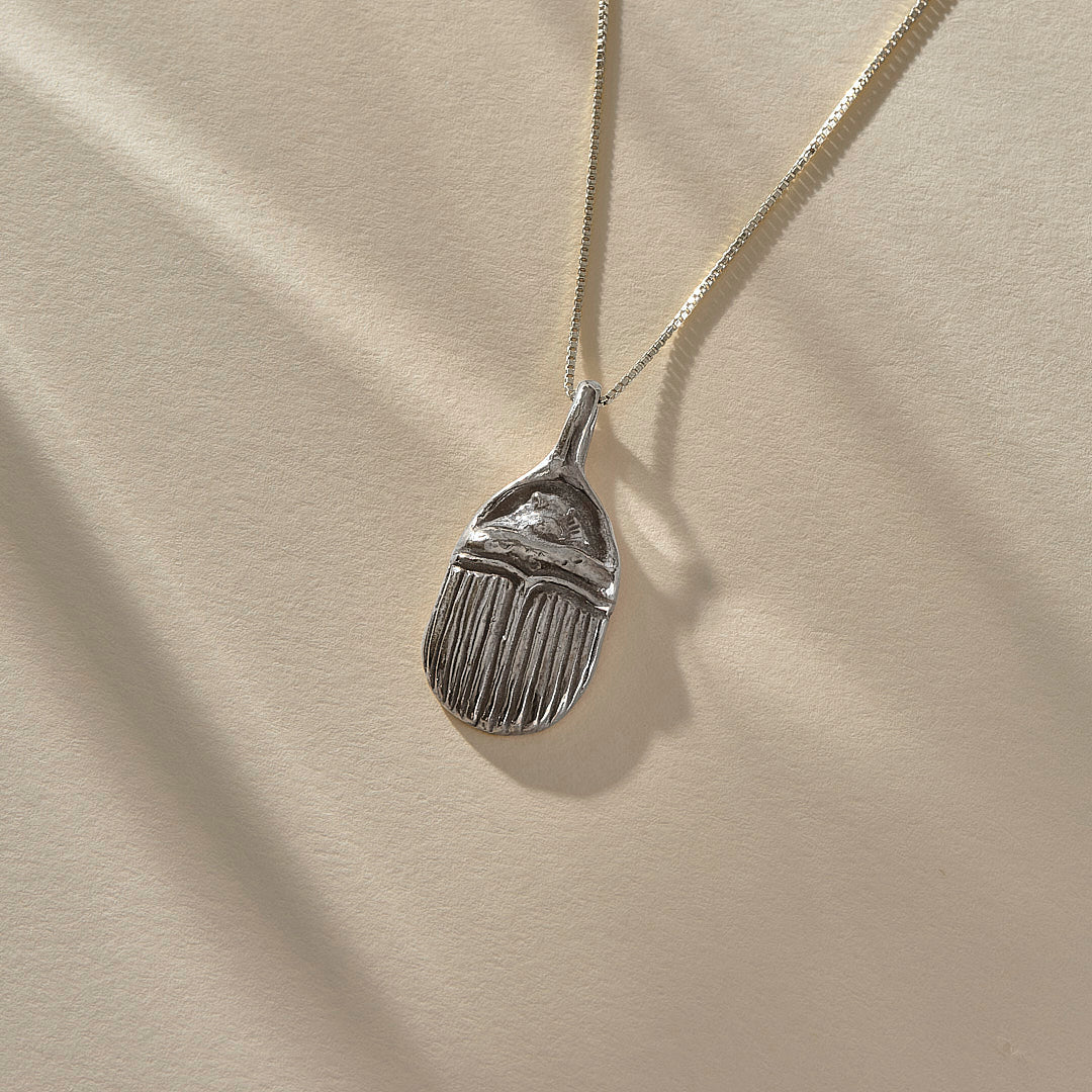 The Silver Scarab Amulet Necklace