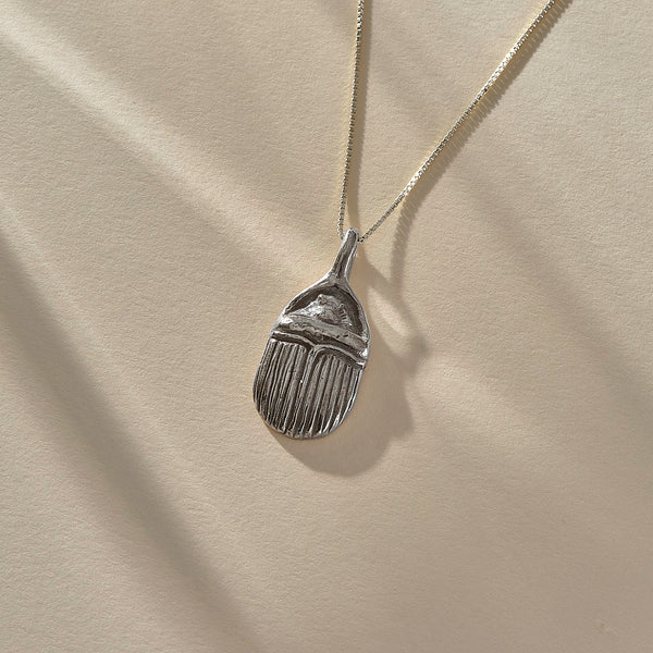 The Silver Scarab Amulet Necklace