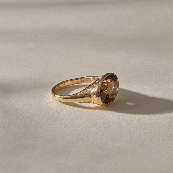 The Gold Smoky Quartz Signet Ring