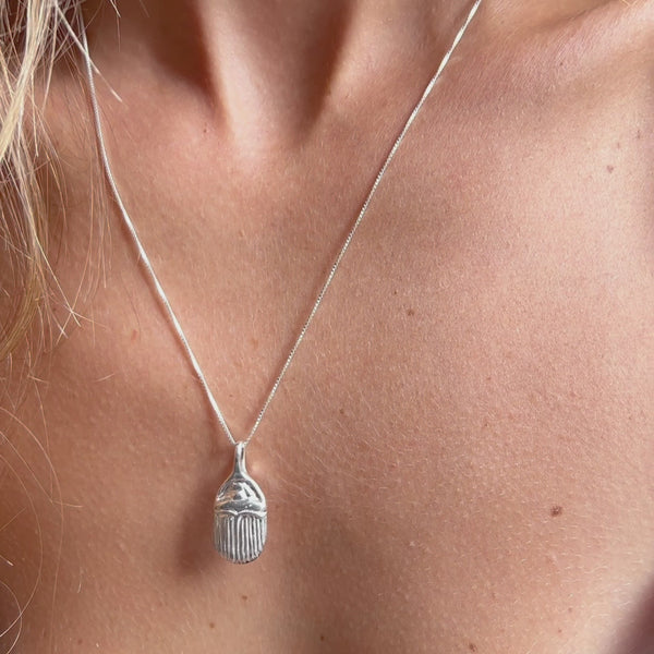 The Silver Scarab Amulet Necklace